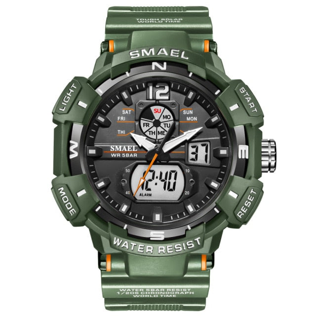 SMAEL Top Luxury Brand Men's Watch Outdoor Sports Waterproof Watches Dual Display Quartz Rubber Digital Clock Relogio Masculino