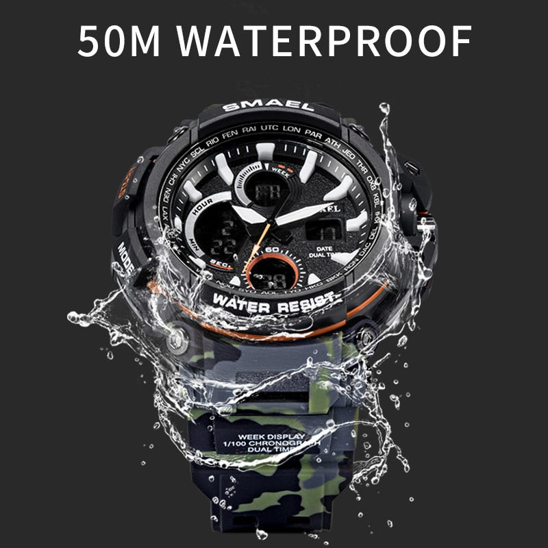 SMAEL Men Sports Watches Dual Display Analog Digital LED Electronic Quartz Watch