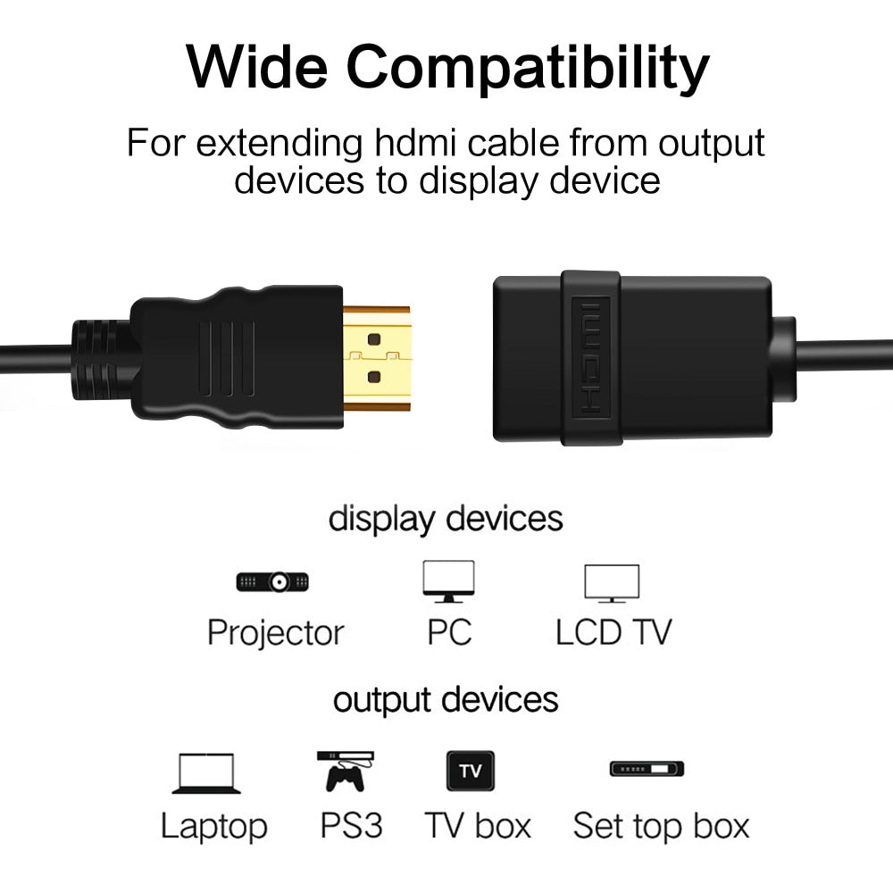 3FT HDMI Extension Cable Male to Female 0.5M 1M Connector Adapter Port 1080P HDMI Extended Cable For HD TV LCD Laptop Projector