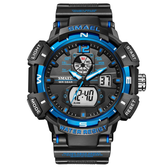 SMAEL Top Luxury Brand Men's Watch Outdoor Sports Waterproof  Watches Dual Display Quartz Rubber Digital Clock Relogio Masculino