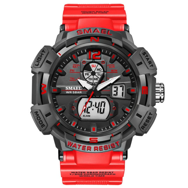 SMAEL Top Luxury Brand Men's Watch Outdoor Sports Waterproof  Watches Dual Display Quartz Rubber Digital Clock Relogio Masculino