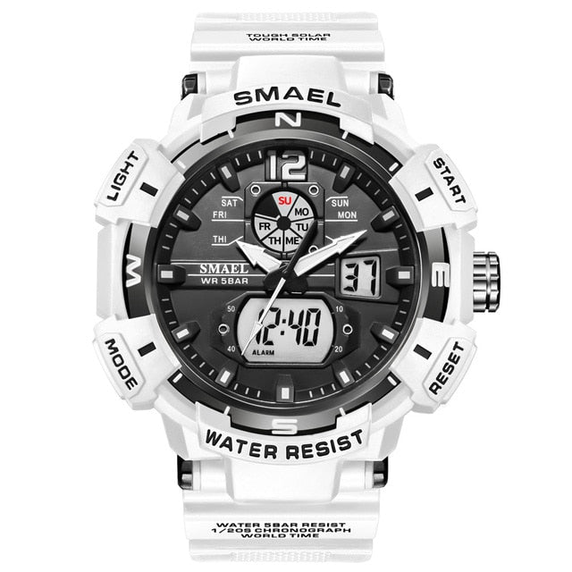 SMAEL Top Luxury Brand Men's Watch Outdoor Sports Waterproof  Watches Dual Display Quartz Rubber Digital Clock Relogio Masculino