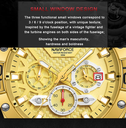 NAVIFORCE Men's Watches Top Luxury Brand Gold Business Quartz