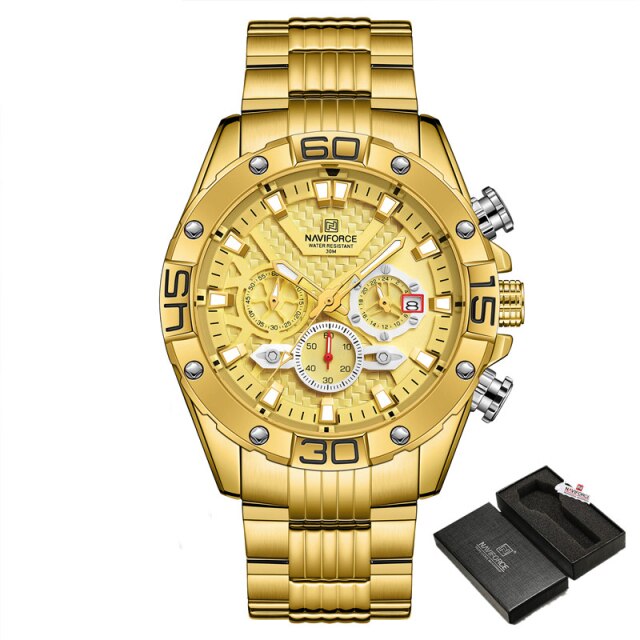 NAVIFORCE Men's Watches Top Luxury Brand Gold Business Quartz